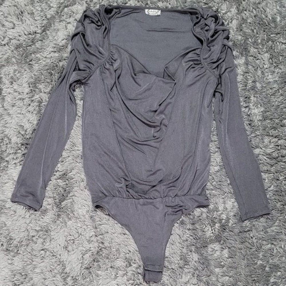 NWOT Free People Oh Lucky You Bodysuit Women's Small Silver Cowl Neckline Boho